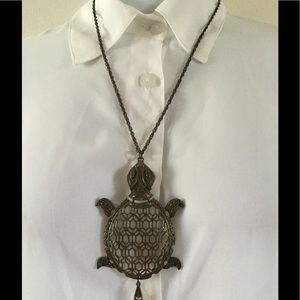 Large Filigree Cut Turtle Necklace Antique bronze